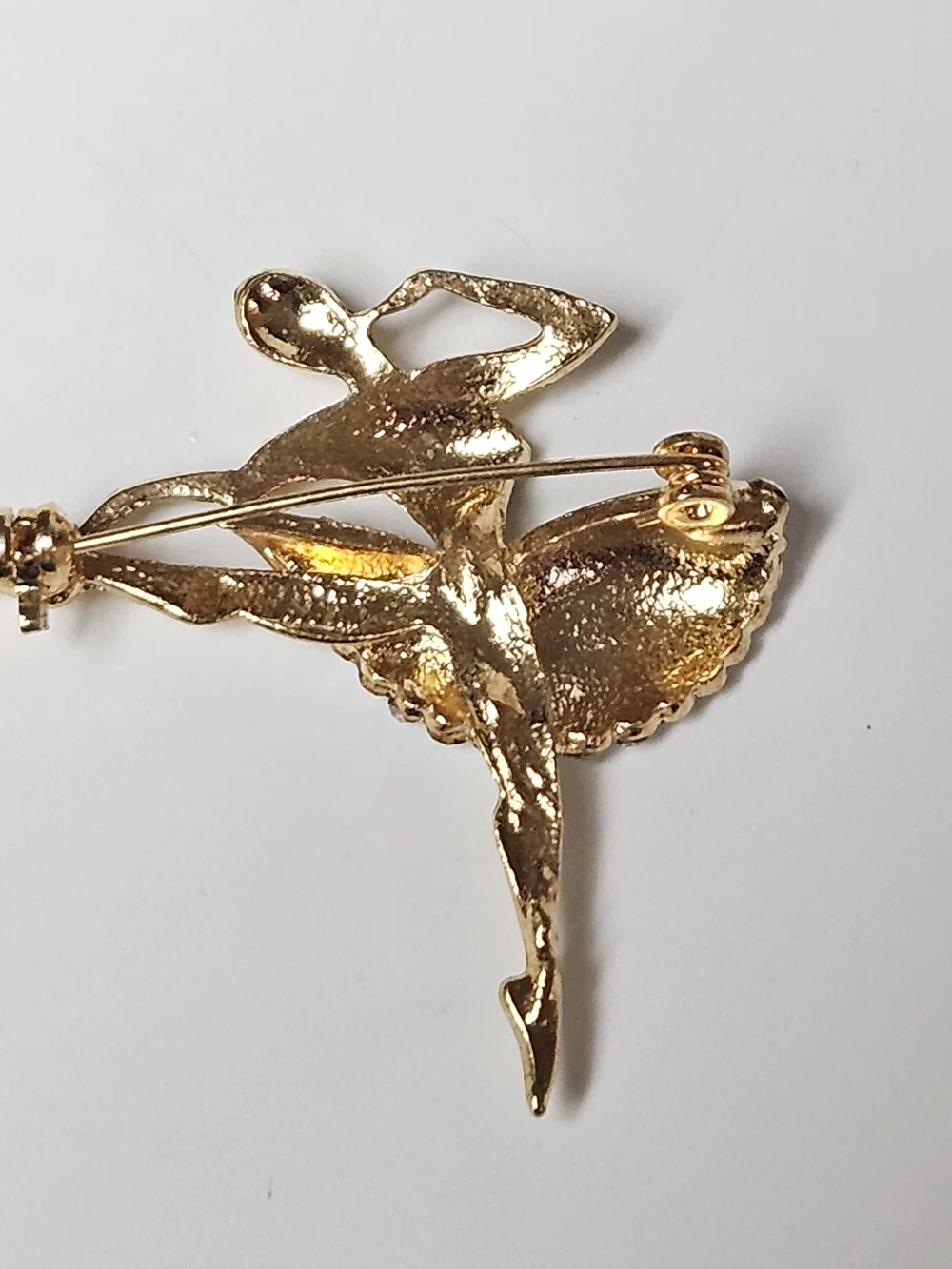 Gold Ballerina Brooch with Clear Crystal Accents